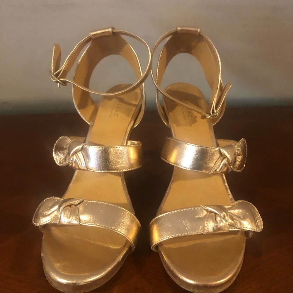 Metallic Gold Knot-Accent Ankle-Strap Heels for Women